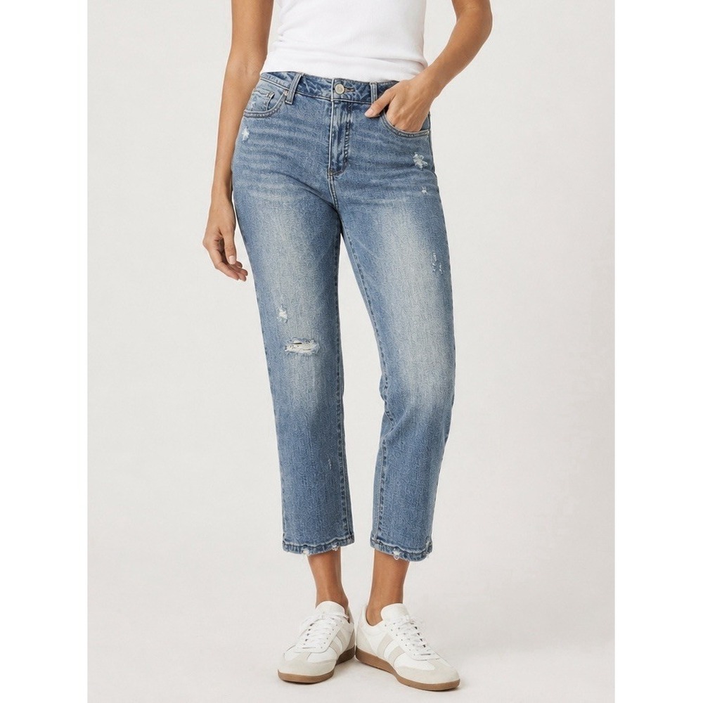Time and Tru Mid-Rise Distressed Ankle Jeans Women's Size 10 Light Wash Stretch